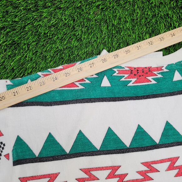 Vintage Tribal Aztec Cropped Sweatshirt Large 22x21 Boxy USA - Picture 3 of 9